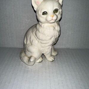 Vintage Japanese White Cat Ceramic Figurine